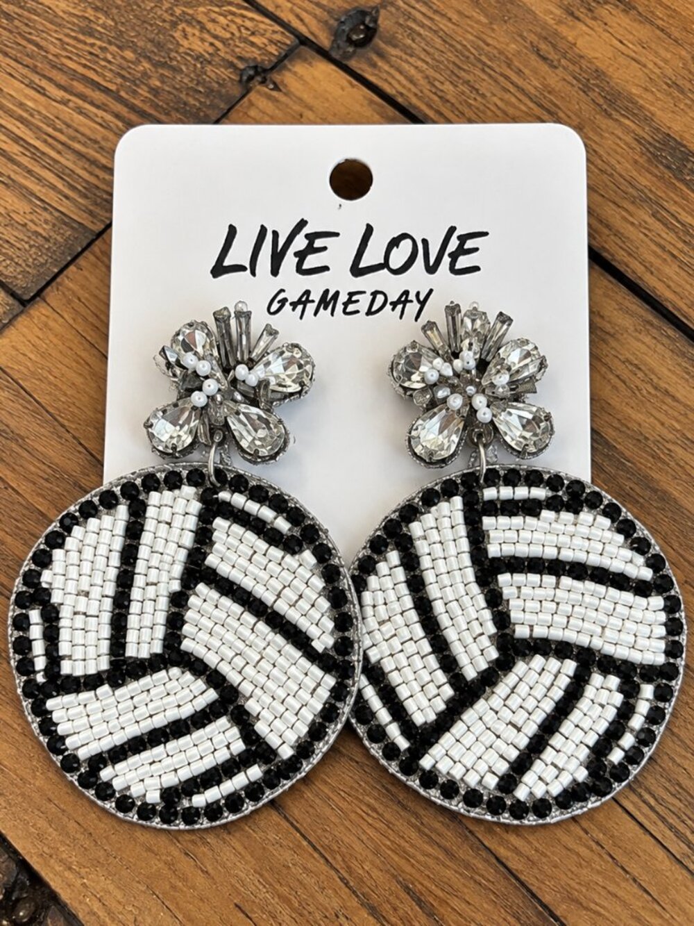 Volleyball Beaded Statement Earrings Black White Game Day Sports Mom